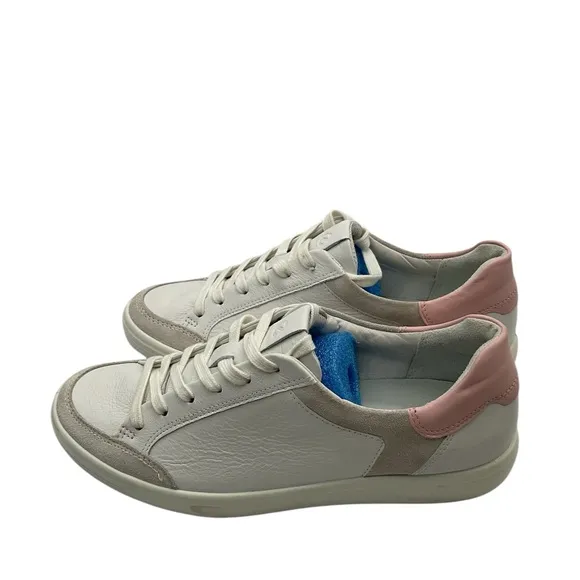 ECCO Women's Soft 7 Retro leather Sneaker White and pink  Sneakers size 10-10.5W