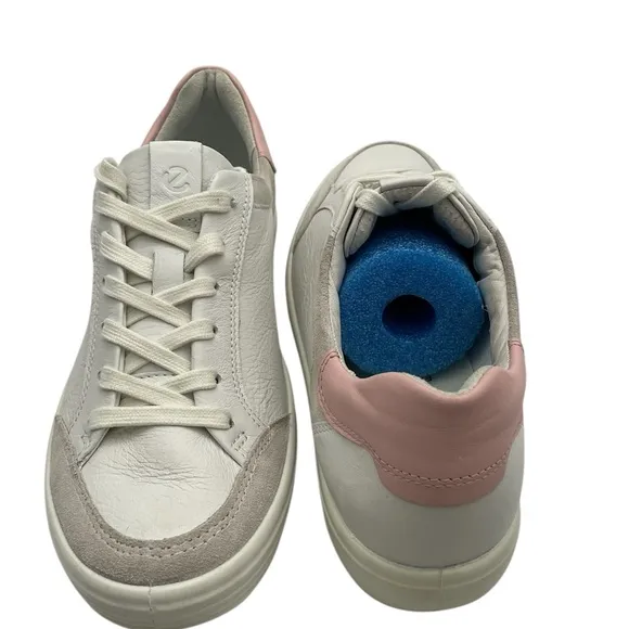ECCO Women's Soft 7 Retro leather Sneaker White and pink  Sneakers size 10-10.5W