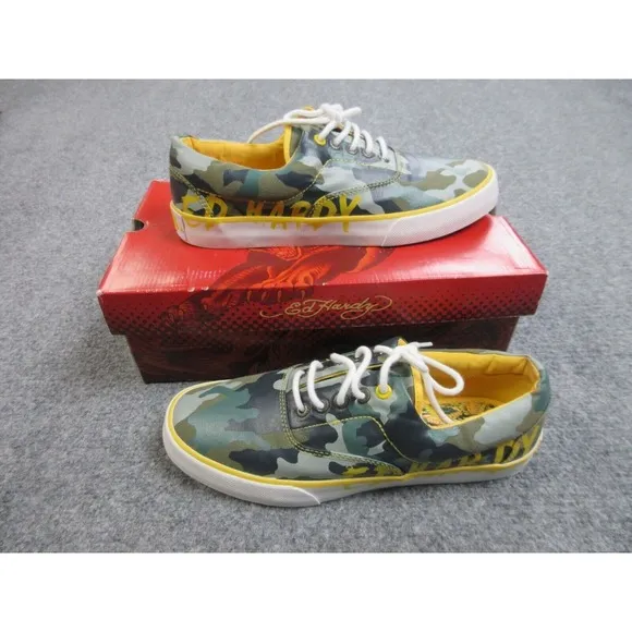 Ed Hardy Louise Lowrise Shoes Mens Size 9 Green Camo‎ 11SLO102M