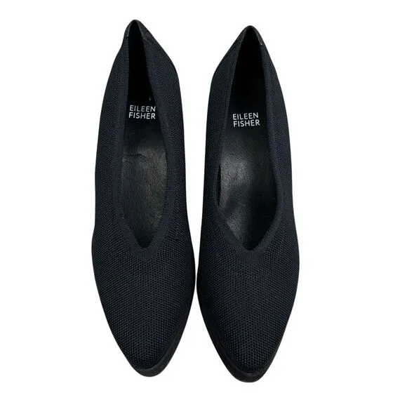 Eileen Fisher Womens Gabby Knit Pump Block‎ Heel Pointed Toe Black Sz 8.5M
