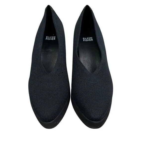Eileen Fisher Womens Gabby Knit Pump Block‎ Heel Pointed Toe Black Sz 8.5M