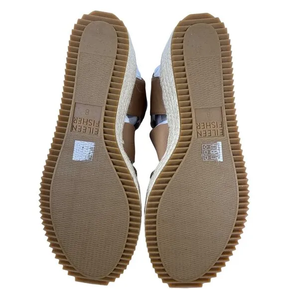 Eileen Fisher Women's Willow Tumbled Tan Leather Wedge Espadrille Sandal 8