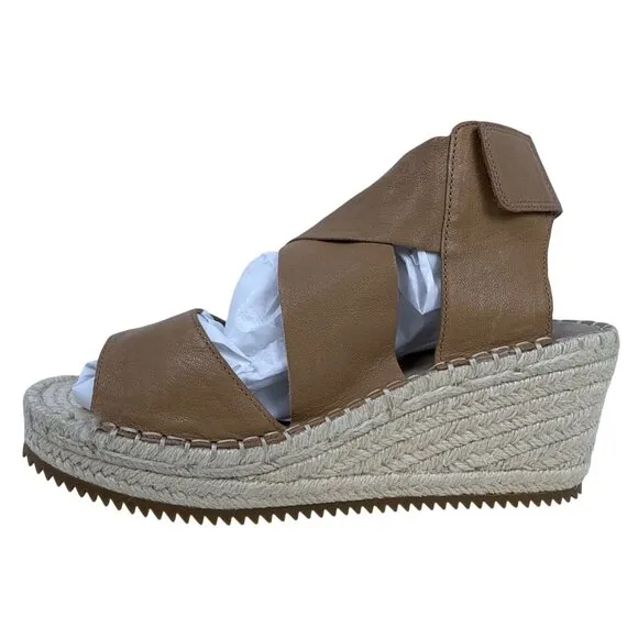 Eileen Fisher Women's Willow Tumbled Tan Leather Wedge Espadrille Sandal 8
