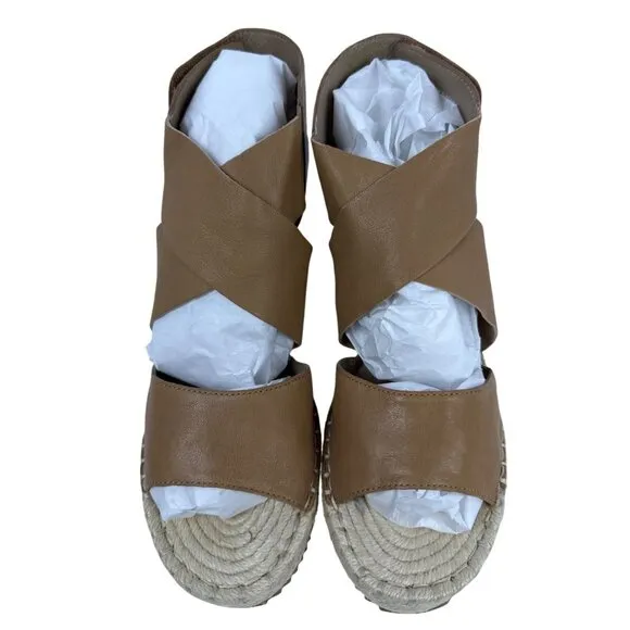Eileen Fisher Women's Willow Tumbled Tan Leather Wedge Espadrille Sandal 8