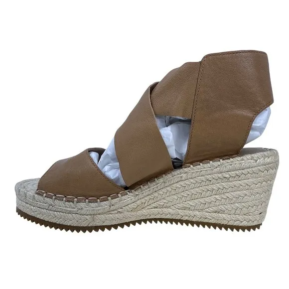 Eileen Fisher Women's Willow Tumbled Tan Leather Wedge Espadrille Sandal 8