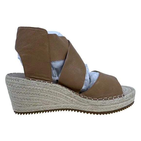 Eileen Fisher Women's Willow Tumbled Tan Leather Wedge Espadrille Sandal 8