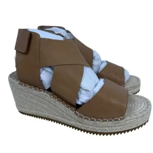 Eileen Fisher Women's Willow Tumbled Tan Leather Wedge Espadrille Sandal 8