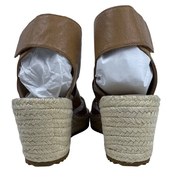 Eileen Fisher Women's Willow Tumbled Tan Leather Wedge Espadrille Sandal 8