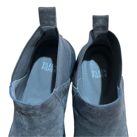 Eileen Fisher Sz 9.5 Women Finn Chelsea Boots Suede Leather Slate Gray Boot $235