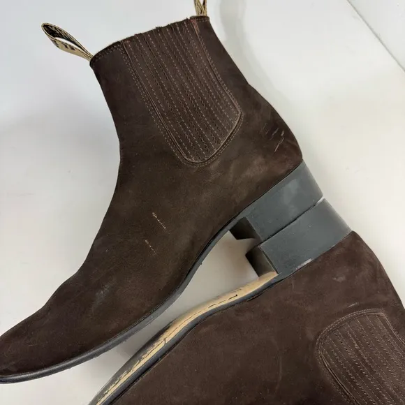 El Potrillo Brown Leather Suede Chelsea Ankle Boots Western Rodeo Country