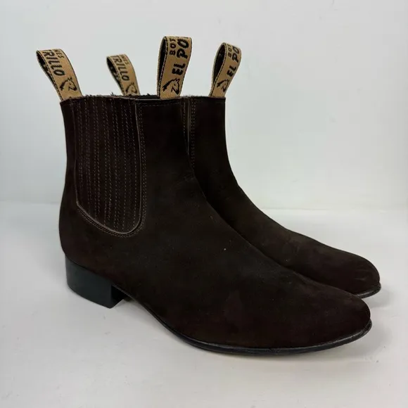 El Potrillo Brown Leather Suede Chelsea Ankle Boots Western Rodeo Country