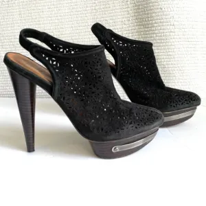 Elizabeth &amp; James Suede Booties 8.5 Perforated Leather Platform Shoes Clogs