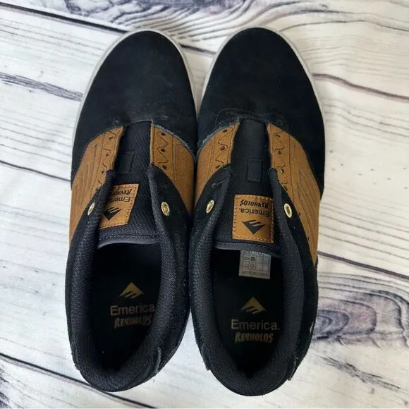 Emerica &quot;The Reynolds Low Vulc'' Men Sz 11 Black/Tan Leather Skate Shoes