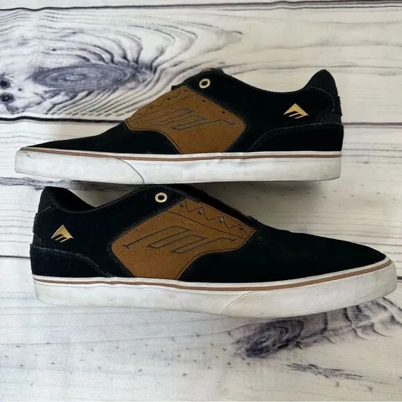 Emerica &quot;The Reynolds Low Vulc'' Men Sz 11 Black/Tan Leather Skate Shoes