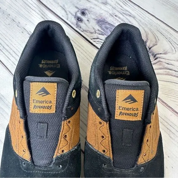 Emerica &quot;The Reynolds Low Vulc'' Men Sz 11 Black/Tan Leather Skate Shoes