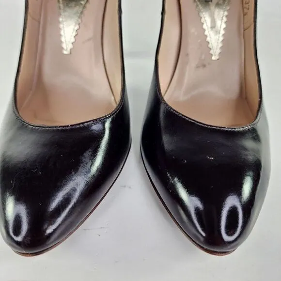 Emporio Armani Women Black Leather Pointed Shoes US 7 Heels Pump shoes