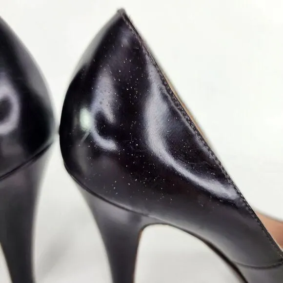 Emporio Armani Women Black Leather Pointed Shoes US 7 Heels Pump shoes