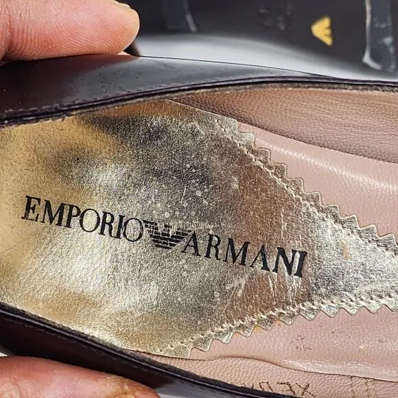 Emporio Armani Women Black Leather Pointed Shoes US 7 Heels Pump shoes
