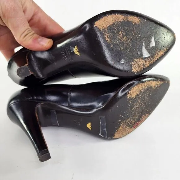 Emporio Armani Women Black Leather Pointed Shoes US 7 Heels Pump shoes