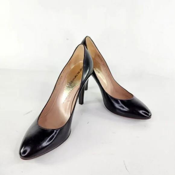 Emporio Armani Women Black Leather Pointed Shoes US 7 Heels Pump shoes