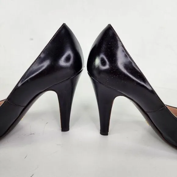 Emporio Armani Women Black Leather Pointed Shoes US 7 Heels Pump shoes