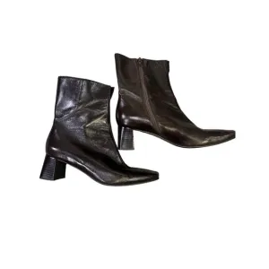 Etienne Aigner Square Toe Brown Leather Ankle Boots, Womens 8.5 Chic Workwear