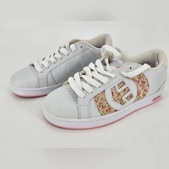 Etnies DROP OUT Sneakers Skate Shoes Women FLORAL Sz 8 VTG PINK WHITE YELLOW