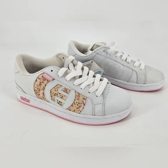 Etnies DROP OUT Sneakers Skate Shoes Women FLORAL Sz 8 VTG PINK WHITE YELLOW