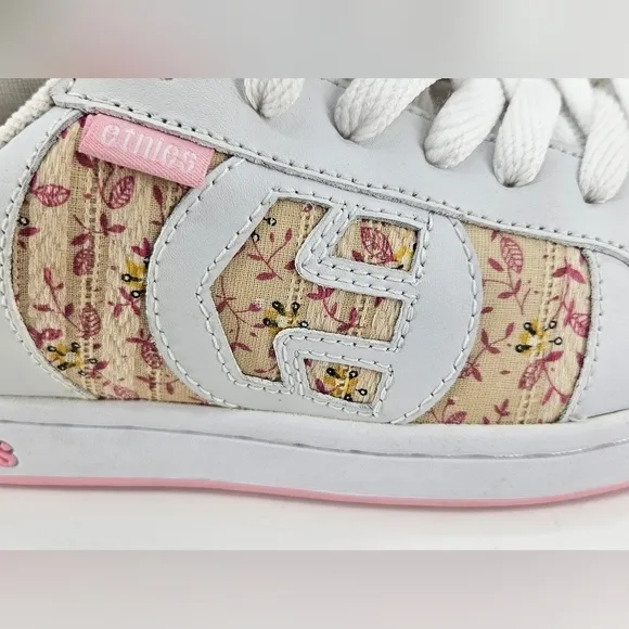 Etnies DROP OUT Sneakers Skate Shoes Women FLORAL Sz 8 VTG PINK WHITE YELLOW