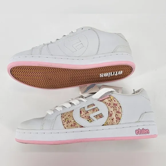 Etnies DROP OUT Sneakers Skate Shoes Women FLORAL Sz 8 VTG PINK WHITE YELLOW