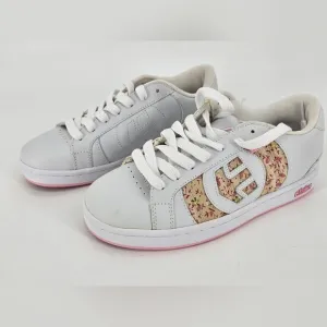 Etnies DROP OUT Sneakers Skate Shoes Women FLORAL Sz 8 VTG PINK WHITE YELLOW