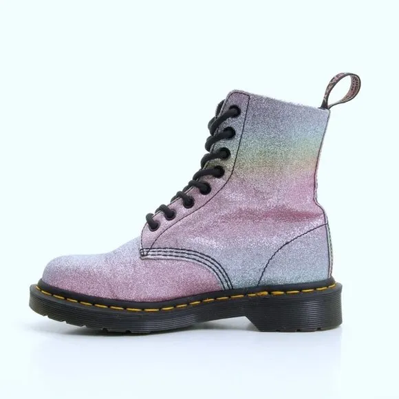 EUC Dr. Martens 1460 Pascal Rainbow Glitter Lace Up Boots in Multicolors Size 6