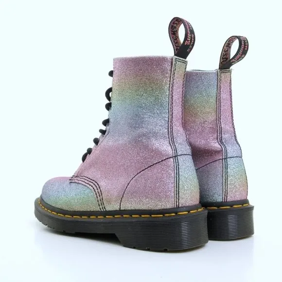 EUC Dr. Martens 1460 Pascal Rainbow Glitter Lace Up Boots in Multicolors Size 6