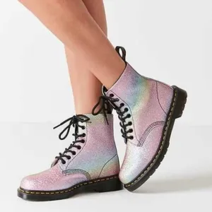 EUC Dr. Martens 1460 Pascal Rainbow Glitter Lace Up Boots in Multicolors Size 6