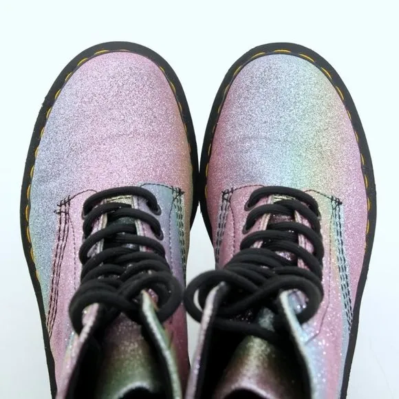 EUC Dr. Martens 1460 Pascal Rainbow Glitter Lace Up Boots in Multicolors Size 6