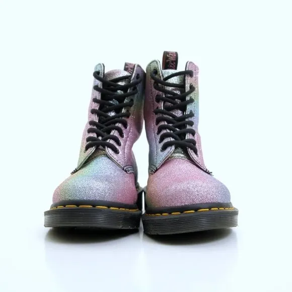 EUC Dr. Martens 1460 Pascal Rainbow Glitter Lace Up Boots in Multicolors Size 6