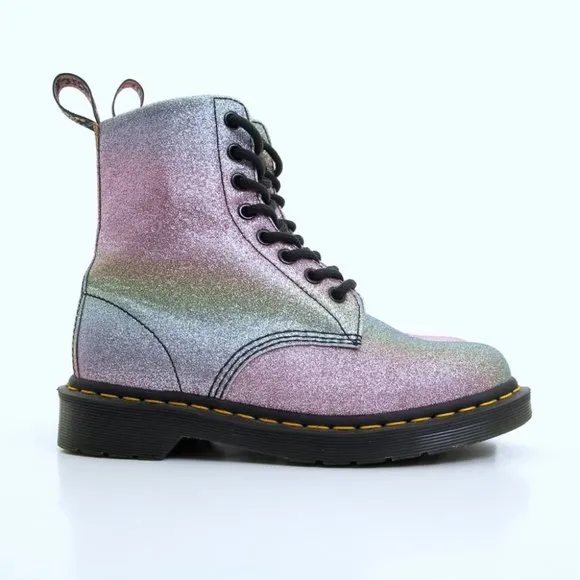EUC Dr. Martens 1460 Pascal Rainbow Glitter Lace Up Boots in Multicolors Size 6