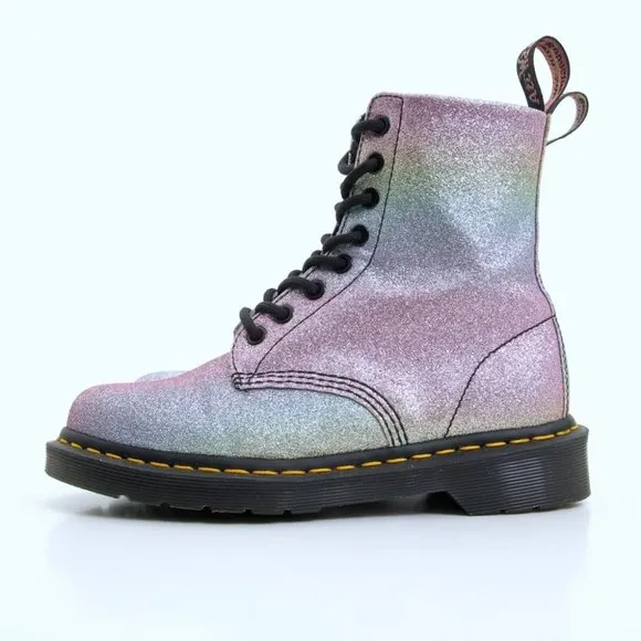 EUC Dr. Martens 1460 Pascal Rainbow Glitter Lace Up Boots in Multicolors Size 6