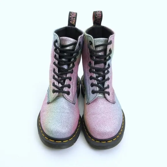 EUC Dr. Martens 1460 Pascal Rainbow Glitter Lace Up Boots in Multicolors Size 6