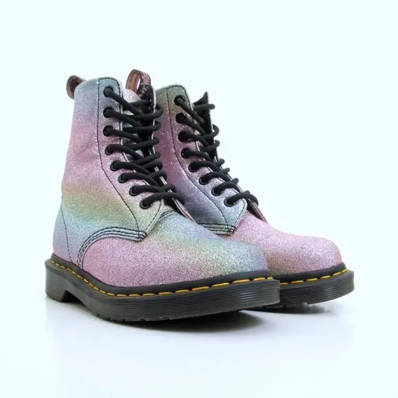 EUC Dr. Martens 1460 Pascal Rainbow Glitter Lace Up Boots in Multicolors Size 6