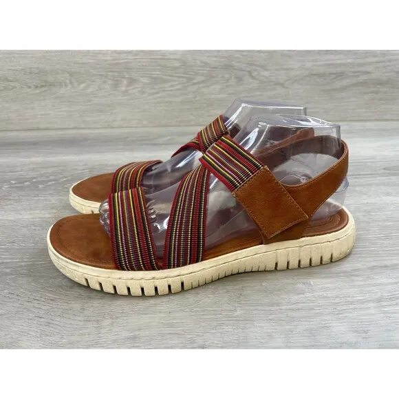Eurosoft Clarice ES0023200 Women's Brown Leather Ankle  Slingback Sandal 8.5