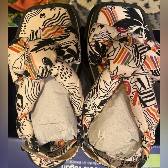 FARM Rio Brazil Scarf Print Platform Sandals Beach Puffy Shoes 9 40 HOST PICK
