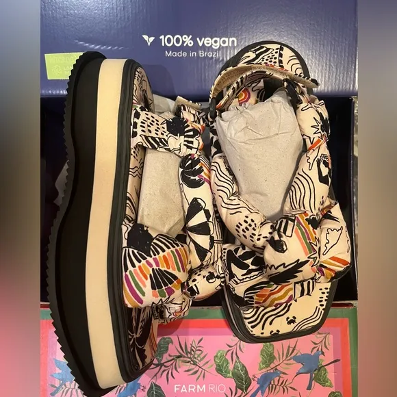 FARM Rio Brazil Scarf Print Platform Sandals Beach Puffy Shoes 9 40 HOST PICK