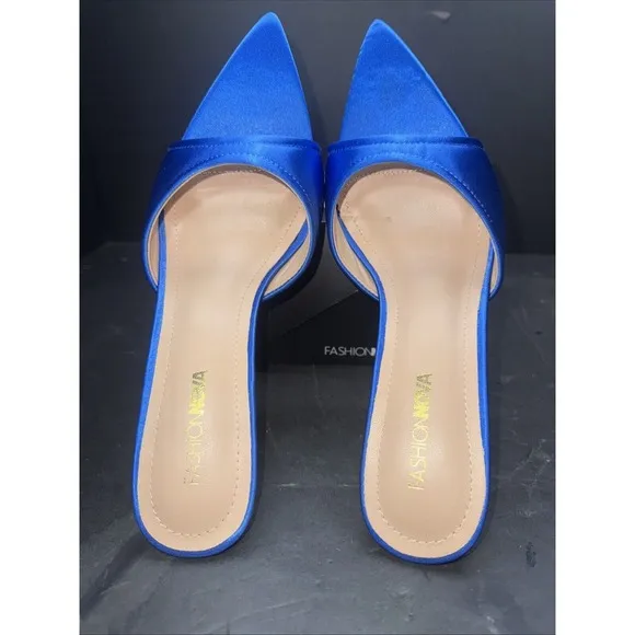 Fashion Nova Heels Energy Pointed Mules Blue Womens Shoe Size 9 New
