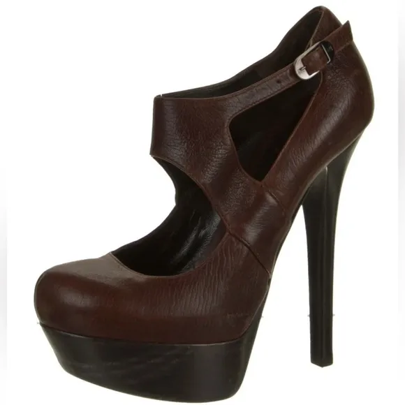 FENDI COGNAC JARDIN PLATFORM LEATHER MARYJANE PUMPS SZ 37 (7)