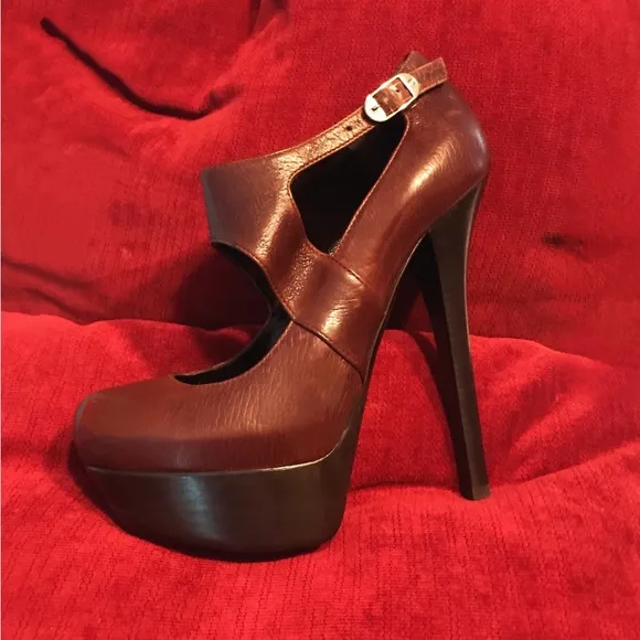FENDI COGNAC JARDIN PLATFORM LEATHER MARYJANE PUMPS SZ 37 (7)