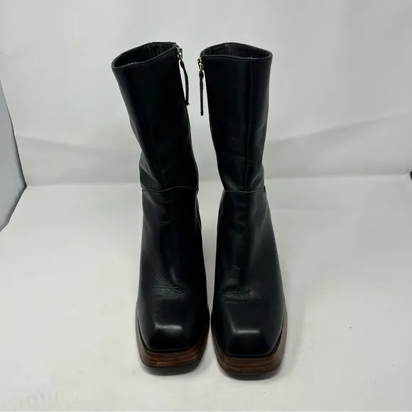 Feners La Retro Noir Black Leather Platform Boots Womens Size 40 / US 9.5