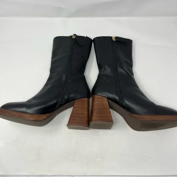 Feners La Retro Noir Black Leather Platform Boots Womens Size 40 / US 9.5