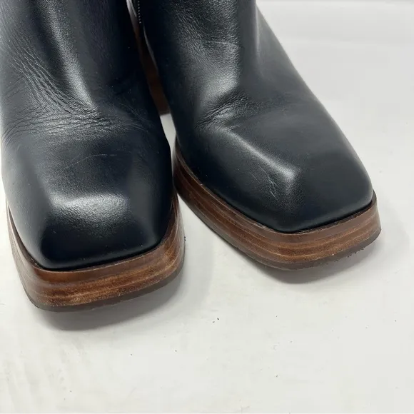 Feners La Retro Noir Black Leather Platform Boots Womens Size 40 / US 9.5