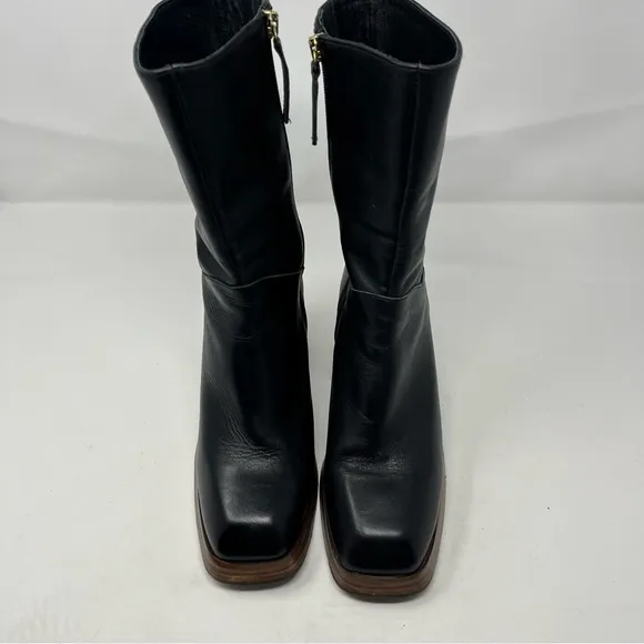 Feners La Retro Noir Black Leather Platform Boots Womens Size 40 / US 9.5